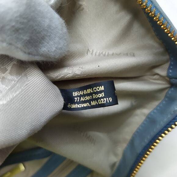 Brahmin Delaney Blue Leather Double Closure Satchel Bag - Picture 16 of 16